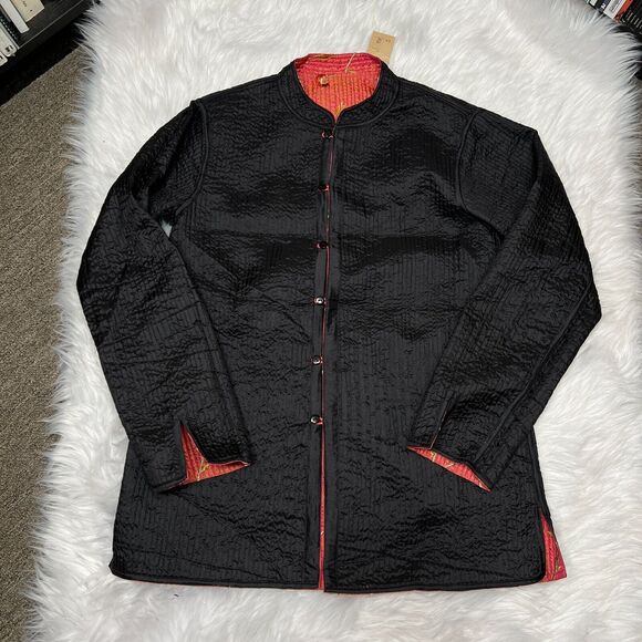 SAM HILU'S CLASSICS REVERSIBLE QUILTED JACKET FLORAL METALLIC PINK / BLACK - Picture 7 of 9